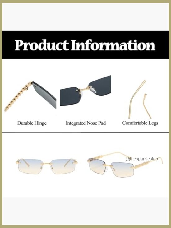 Rimless Rectangle Sunglasses Retro Square Frameless Metal Frame UV Protection